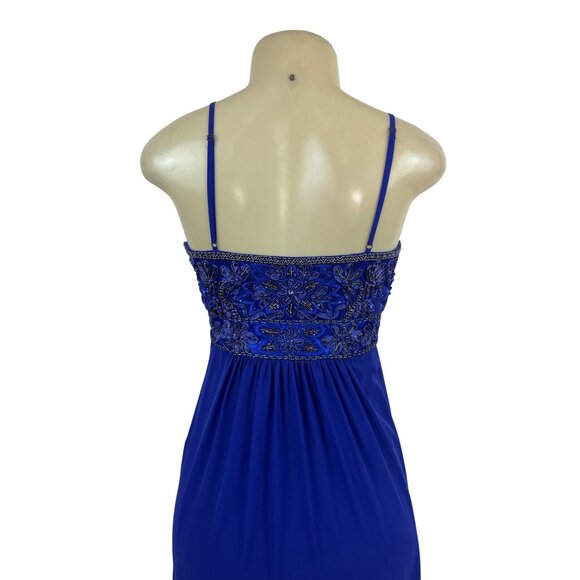 Sue Wong Royal Blue Beaded Maxi Dress With Spaghetti Straps & V-Neckline Size 2 - Picture 5 of 9